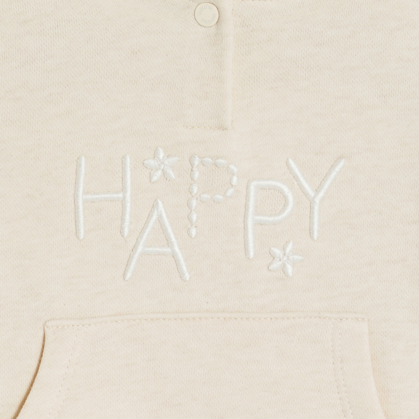 سترة بقلنسوة مطرزة من الصوف الناعم، باللون البيج للفتيات الصغيرات